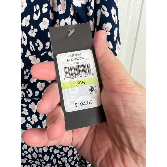 Jessica Howard Womens Blue White Floral Ruched Waist Knit Dress Plus 18W NWT - Picture 6 of 11